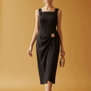 Vestido Midi de Crepe com Fivela Detalhada