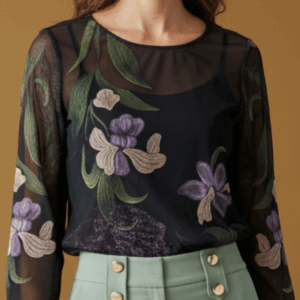 Blusa Tule Estampa Floral Dark