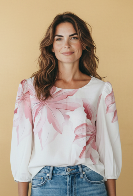 Camisa Viscose Floral Aquarela