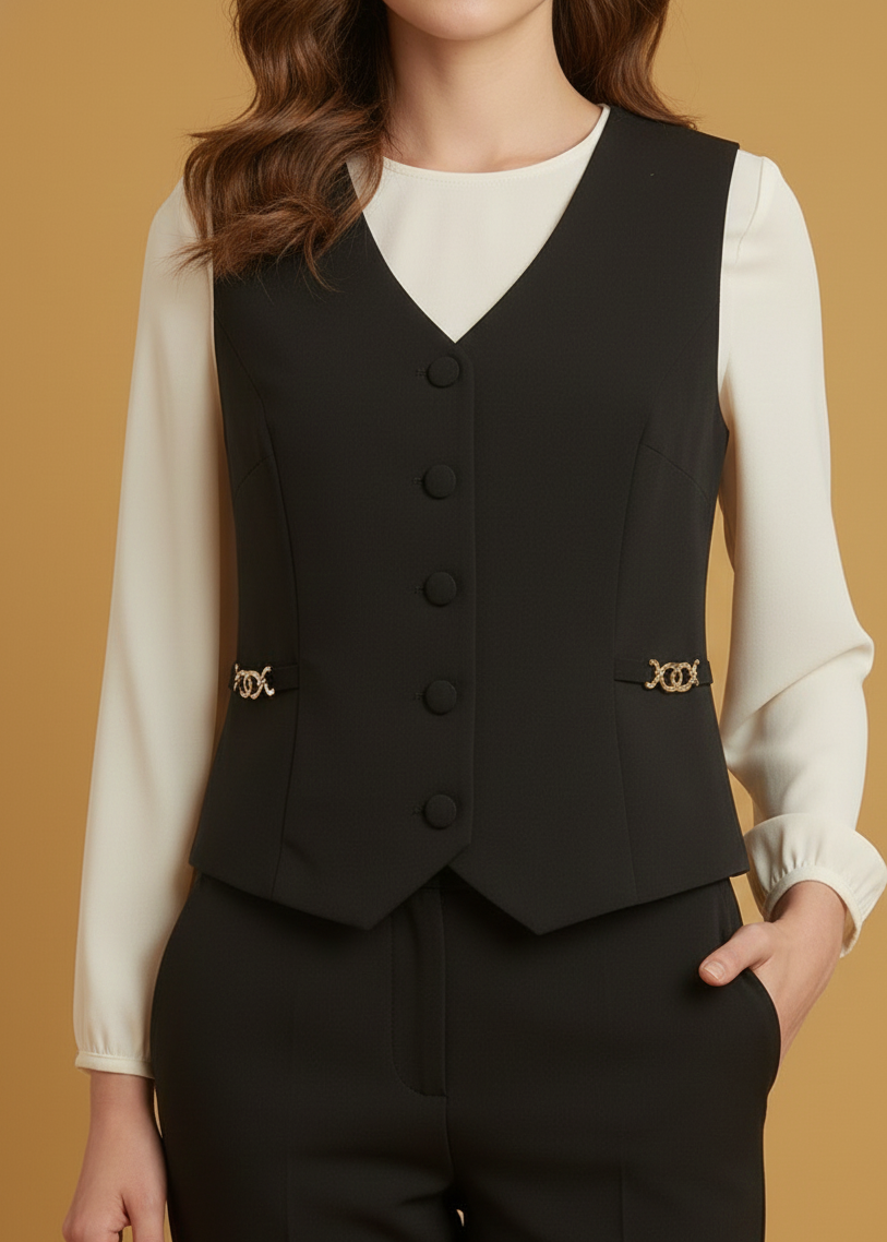 Colete Feminino Mila - Tecido Premium e Detalhe de Corrente