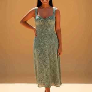 Vestido Midi Floral Verde Oliva