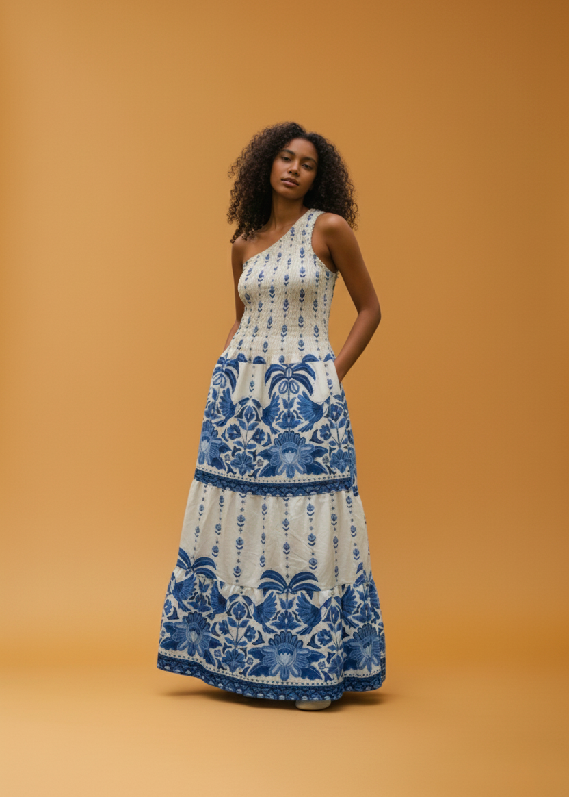 Vestido Estampa Portuguesa - Azul Royal